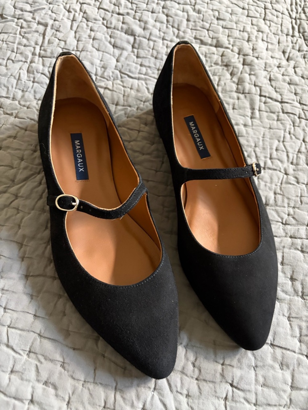 Margaux Black Suede Mary Jane Flats